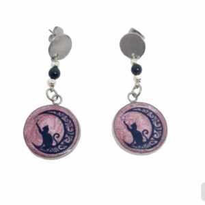 Boucles d’oreilles « Lune chat « 